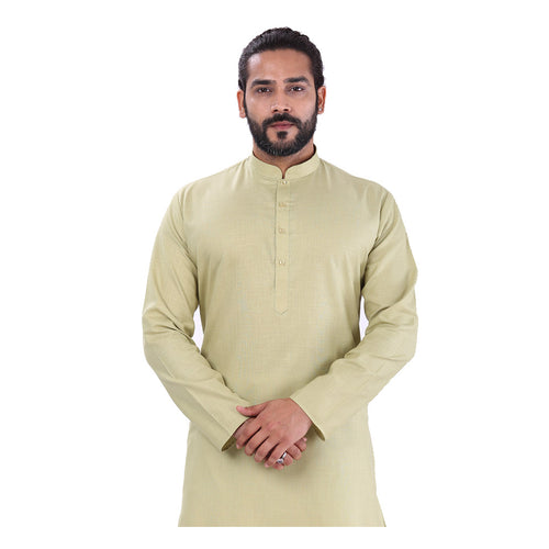 mens light green color cotton regular kurta