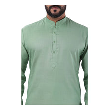 Load image into Gallery viewer, mens pista green color cotton regular kurta
