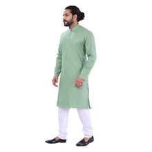 Load image into Gallery viewer, mens pista green color cotton regular kurta
