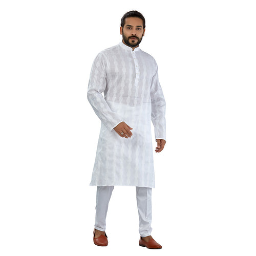 mens white color pure cotton kurta