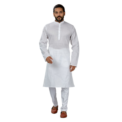 mens white color cotton regular kurta