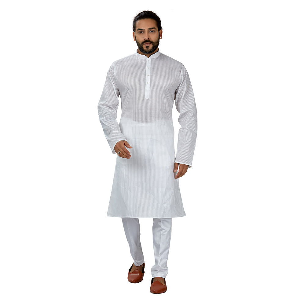 Ajay Arvindbhai Khatri Men's Pure Cotton Regular linning kurta White Colour