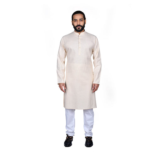 mens cream color lining poly cotton kurta