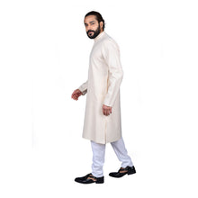 Load image into Gallery viewer, Ajay Arvindbhai Khatri Men&#39;s Poly Cotton Straight Linning Kurta Cream Colour
