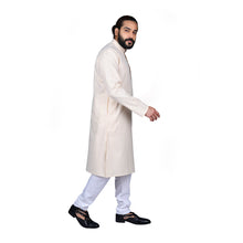 Load image into Gallery viewer, Ajay Arvindbhai Khatri Men&#39;s Poly Cotton Straight Linning Kurta Cream Colour
