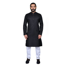 Load image into Gallery viewer, mens black color lining poly cotton kurta
