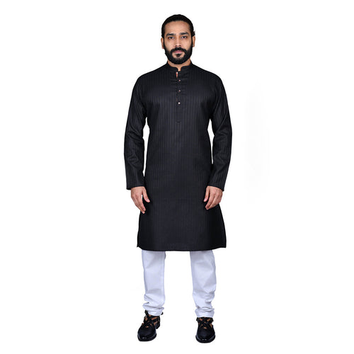 mens black color lining poly cotton kurta