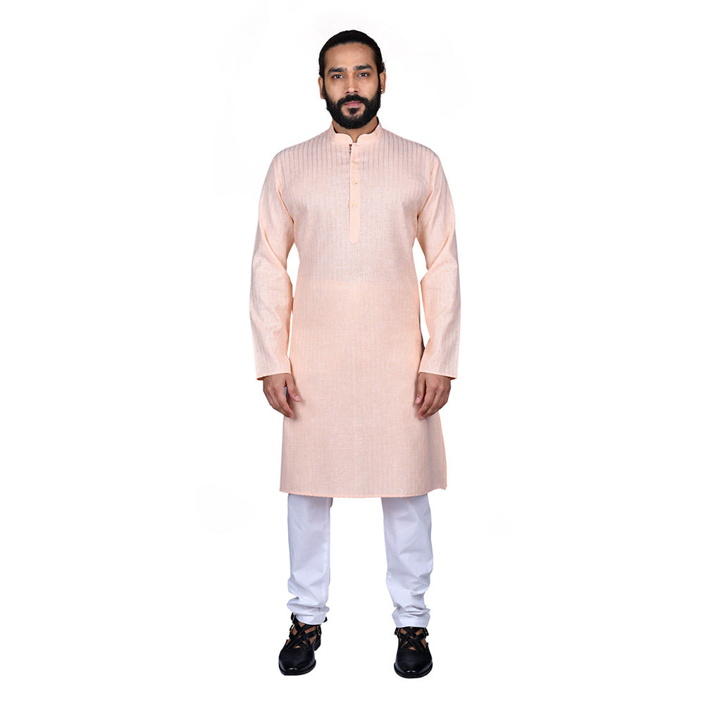 Ajay Arvindbhai Khatri Men's Poly Cotton Straight Linning Kurta Light Peach Colour