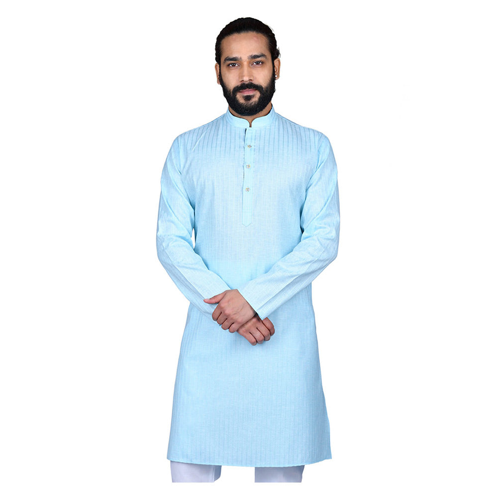mens sky blue color poly cotton kurta