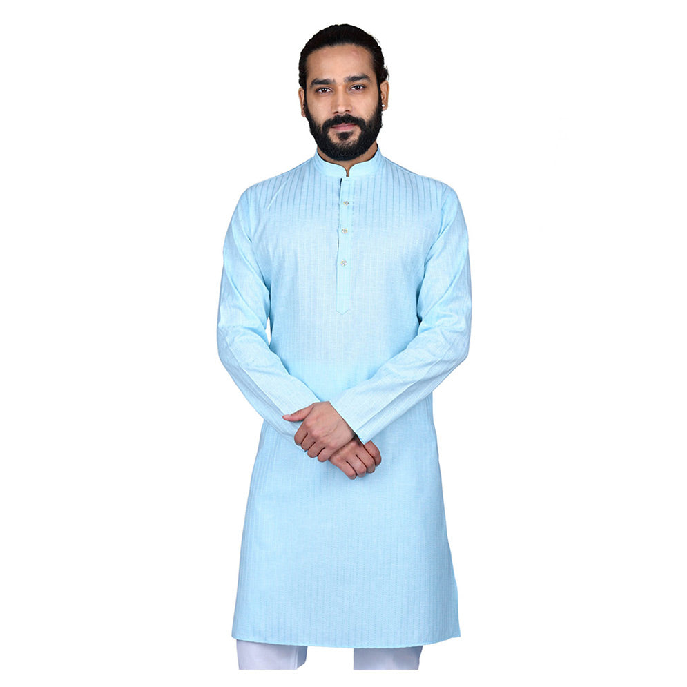 Ajay Arvindbhai Khatri Men's Poly Cotton Straight Linning Kurta Sky Blue Colour