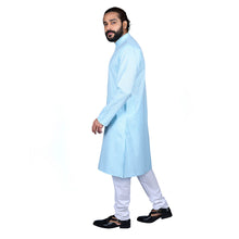 Load image into Gallery viewer, Ajay Arvindbhai Khatri Men&#39;s Poly Cotton Straight Linning Kurta Sky Blue Colour

