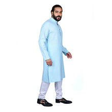 Load image into Gallery viewer, Ajay Arvindbhai Khatri Men&#39;s Poly Cotton Straight Linning Kurta Sky Blue Colour
