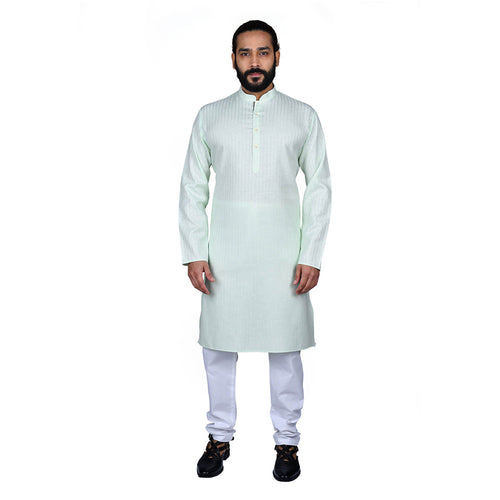 mens pista green color poly cotton kurta