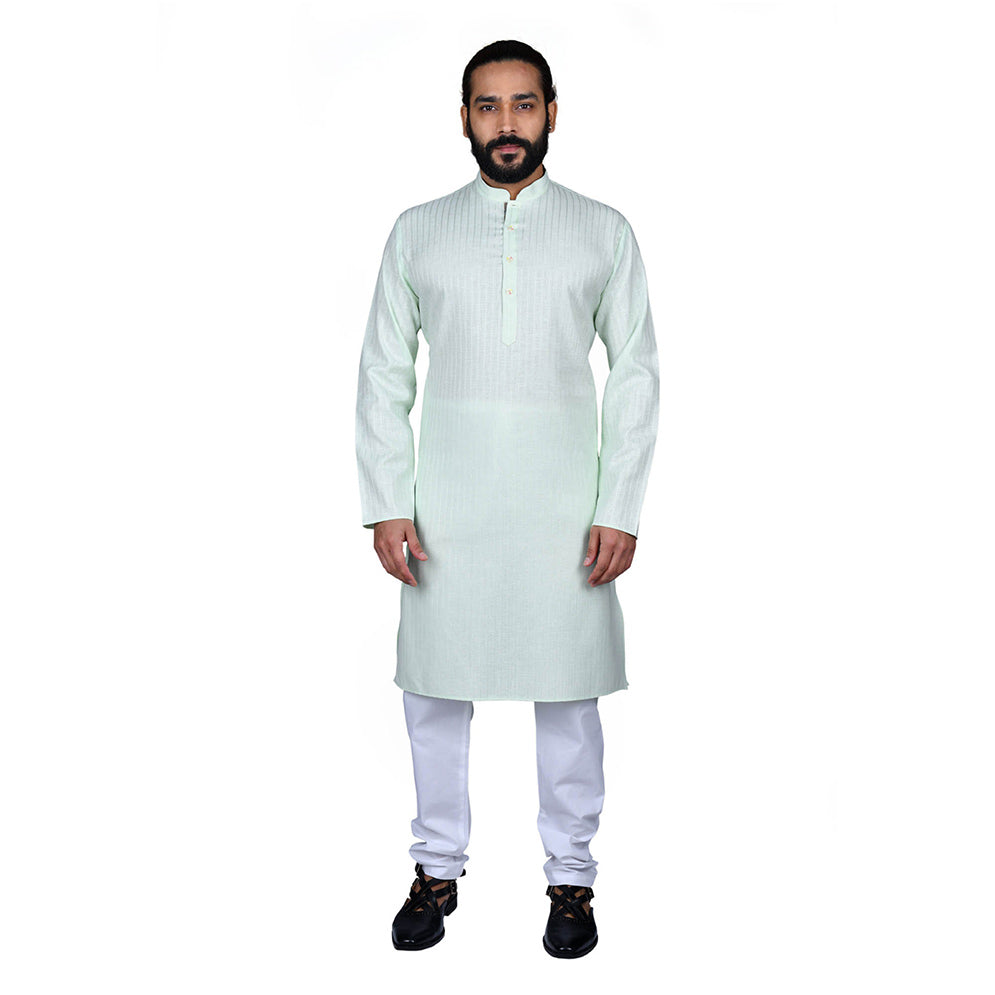 Ajay Arvindbhai Khatri Men's Poly Cotton Straight Linning Kurta Pista Green Colour