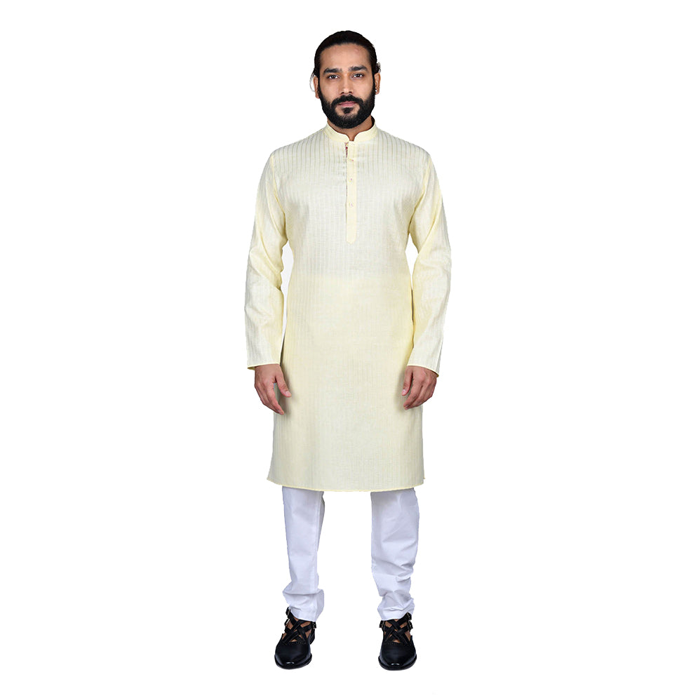 mens lemon yellow color poly cotton kurta