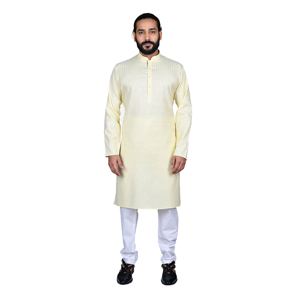 Ajay Arvindbhai Khatri Men's Poly Cotton Straight Linning Kurta Lemon Colour