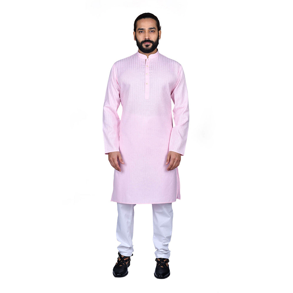 Ajay Arvindbhai Khatri Men's Poly Cotton Straight Linning Kurta Light Pink Colour