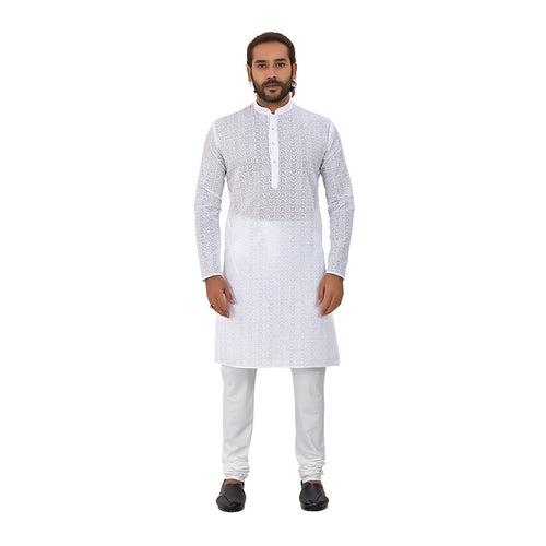 mens white color cotton regular kurta