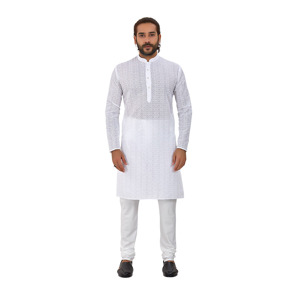 Ajay Arvindbhai Khatri Men's Pure Cotton Regular Kurta White_Circle Colour
