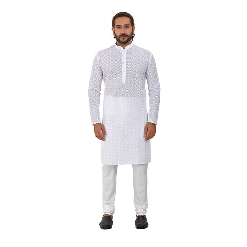 mens white color cotton regular kurta