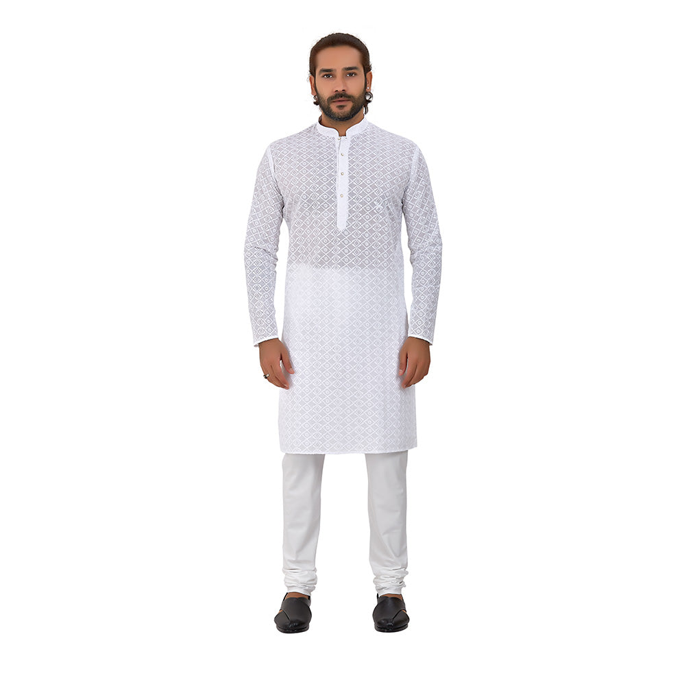 Ajay Arvindbhai Khatri Men's Pure Cotton Regular Kurta White_Diamond Colour