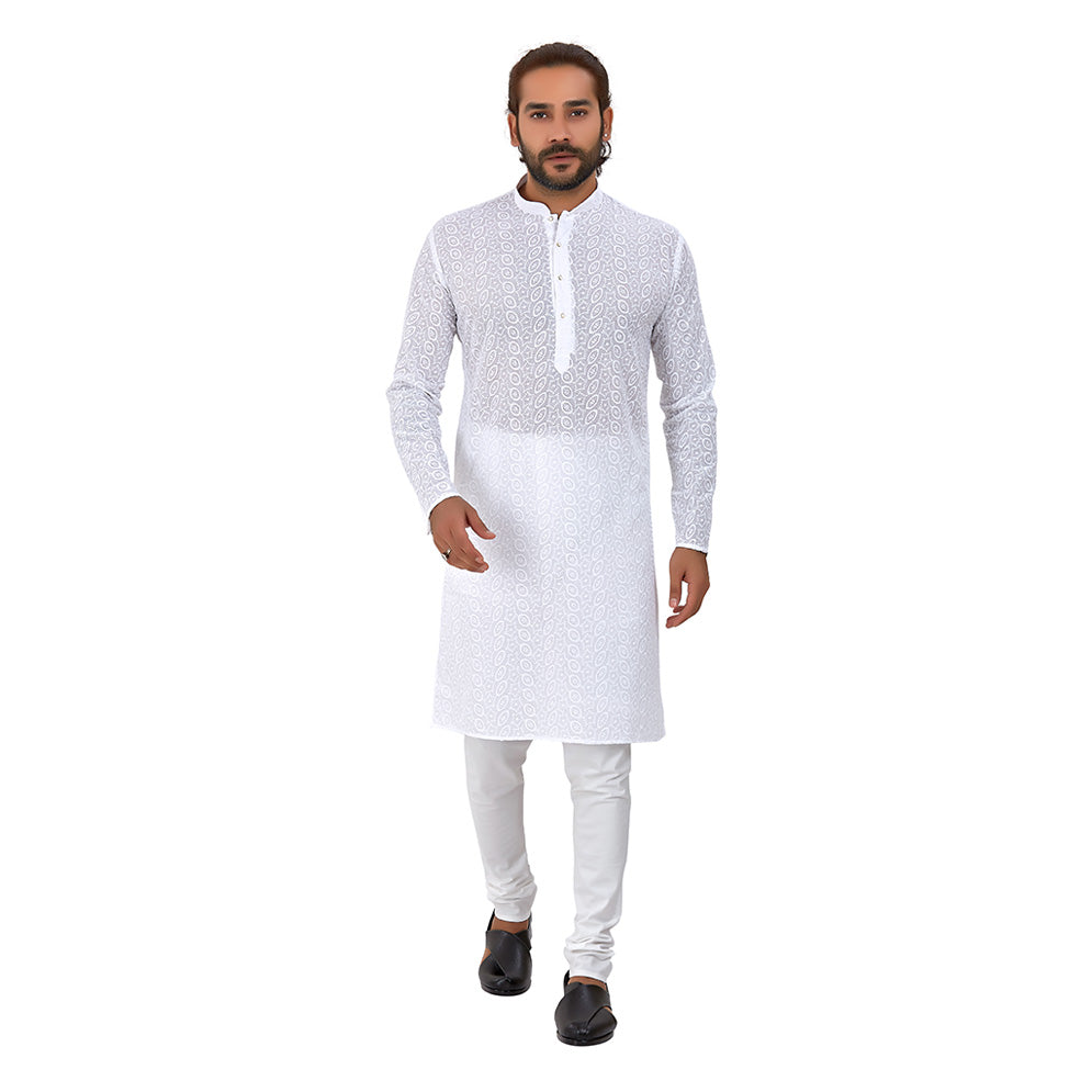 Ajay Arvindbhai Khatri Men's Pure Cotton Regular Kurta White_Star Colour