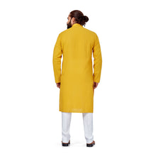 Load image into Gallery viewer, Ajay Arvindbhai Khatri Men&#39;s Pure Cotton Chikan Embroidery kurta Yellow Colour
