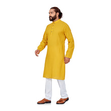 Load image into Gallery viewer, Ajay Arvindbhai Khatri Men&#39;s Pure Cotton Chikan Embroidery kurta Yellow Colour
