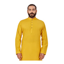 Load image into Gallery viewer, Ajay Arvindbhai Khatri Men&#39;s Pure Cotton Chikan Embroidery kurta Yellow Colour
