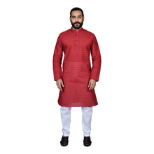 Load image into Gallery viewer, Ajay Arvindbhai Khatri Men&#39;s Pure Cotton Regular Chikan embroidery kurta Red Colour
