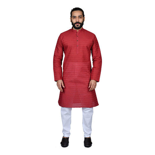 mens red color cotton kurta