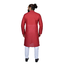 Load image into Gallery viewer, Ajay Arvindbhai Khatri Men&#39;s Pure Cotton Regular Chikan embroidery kurta Red Colour
