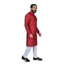 Load image into Gallery viewer, Ajay Arvindbhai Khatri Men&#39;s Pure Cotton Regular Chikan embroidery kurta Red Colour
