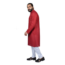 Load image into Gallery viewer, Ajay Arvindbhai Khatri Men&#39;s Pure Cotton Regular Chikan embroidery kurta Red Colour
