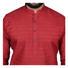 Load image into Gallery viewer, Ajay Arvindbhai Khatri Men&#39;s Pure Cotton Regular Chikan embroidery kurta Red Colour
