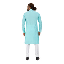 Load image into Gallery viewer, Men&#39;s pure cotton straight Lucknowi chikankari Kurta Firozi Colour
