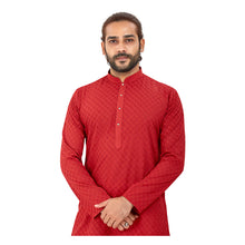 Load image into Gallery viewer, mens maroon color cotton lucknowi kurta
