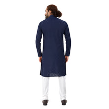 Load image into Gallery viewer, Men&#39;s pure cotton straight Lucknowi chikankari Kurta Navy Blue Colour
