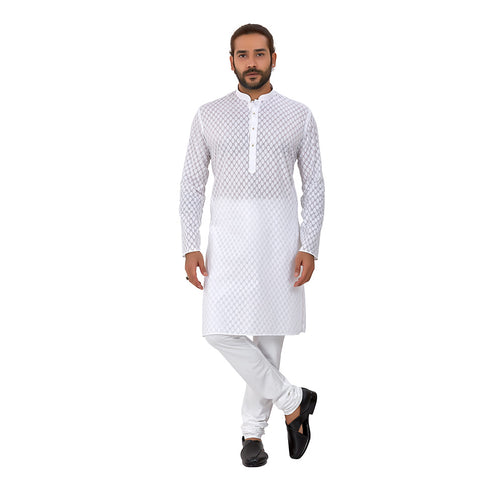 mens white color pure cotton kurta