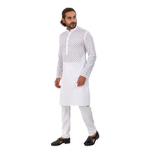 Load image into Gallery viewer, Ajay Arvindbhai Khatri Men&#39;s Pure Cotton Regular Brasso Kurta White Colour

