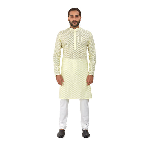 mens lemon yellow color cotton kurta