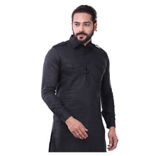 Load image into Gallery viewer, Ajay Arvindbhai Khatri Men&#39;s Pure Cotton Regular Pathani Suit Set BLACK Colour
