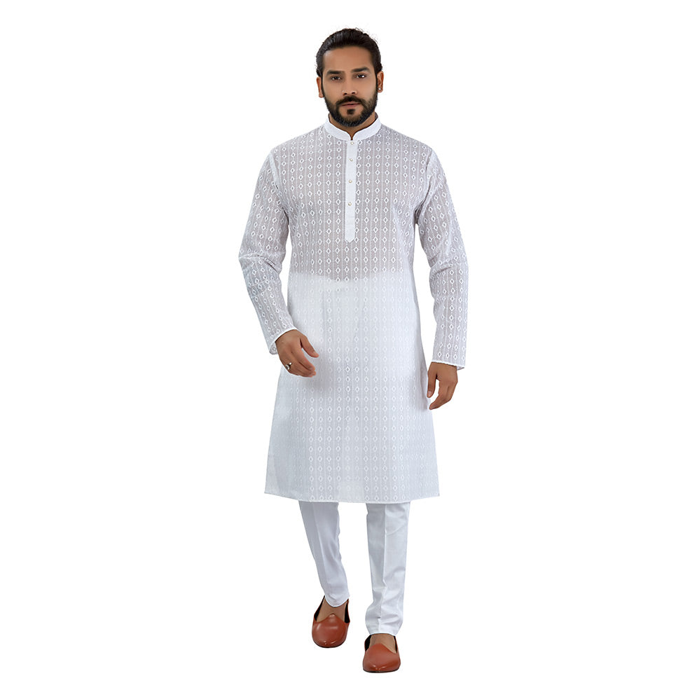 mens white color cotton kurta