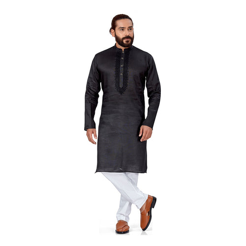 mens black color cotton linen kurta