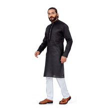 Load image into Gallery viewer, Ajay Arvindbhai Khatri Men&#39;s Pure Cotton Linen Embroidery Kurta Black Colour
