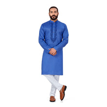 Load image into Gallery viewer, Ajay Arvindbhai Khatri Men&#39;s Pure Cotton Linen Embroidery Kurta Blue Colour
