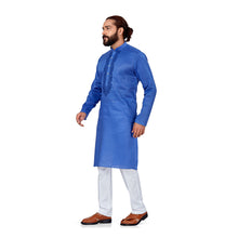 Load image into Gallery viewer, Ajay Arvindbhai Khatri Men&#39;s Pure Cotton Linen Embroidery Kurta Blue Colour
