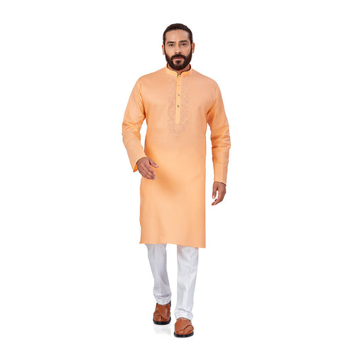 mens light orange fawn color cotton linen kurta