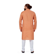 Load image into Gallery viewer, Ajay Arvindbhai Khatri Men&#39;s Pure Cotton Linen Embroidery Kurta Light Rust Colour
