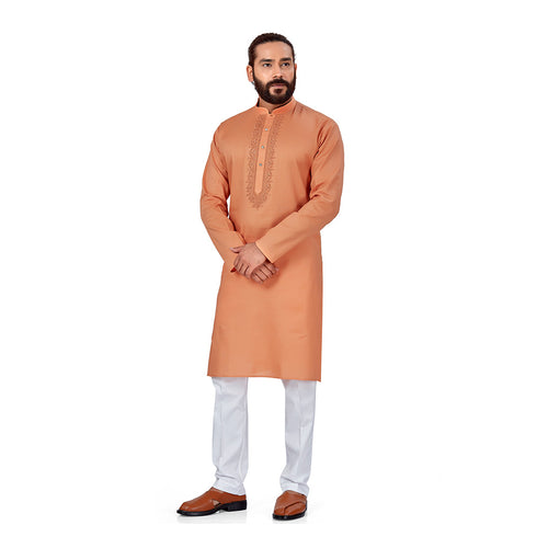 mens rust color cotton linen kurta